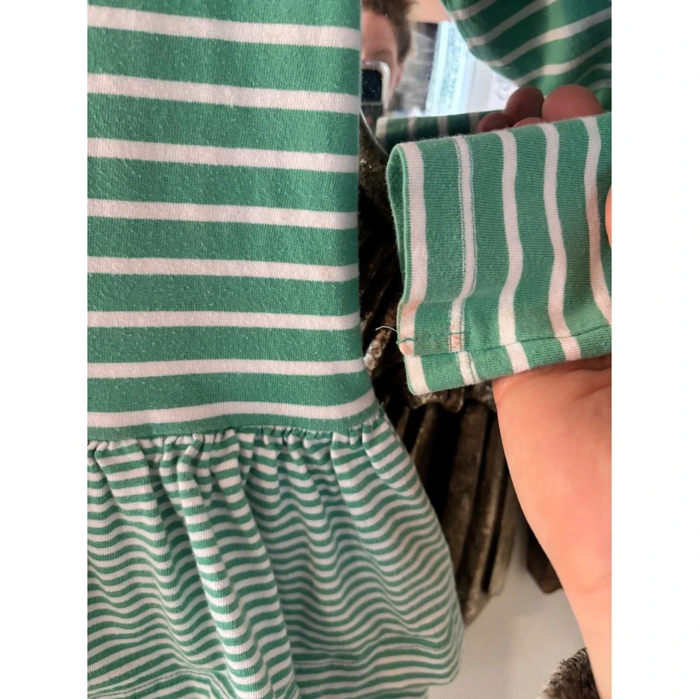 Mini‎ Boden Girls Green White Striped Heart Tiered Cotton Dress 4-5Y 110cm